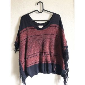 Billabong Poncho Style Black + Red Fringe Top